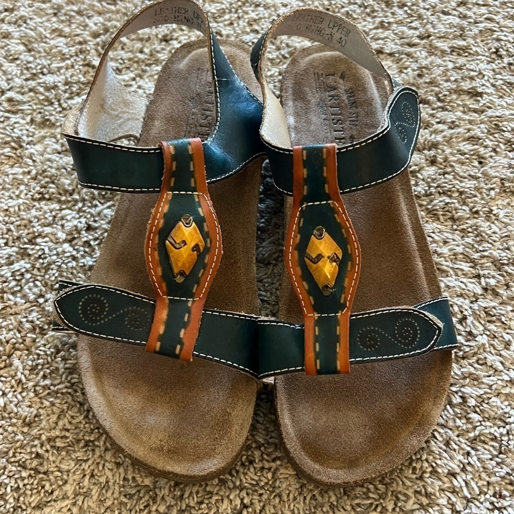L’Artiste By spring step Stylish Leather Sandals with Embroidered Design